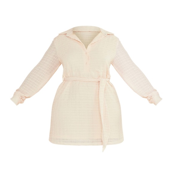 PLT Plus Cream Textured Tie Waist Shirt Dress - Picture 2 of 8